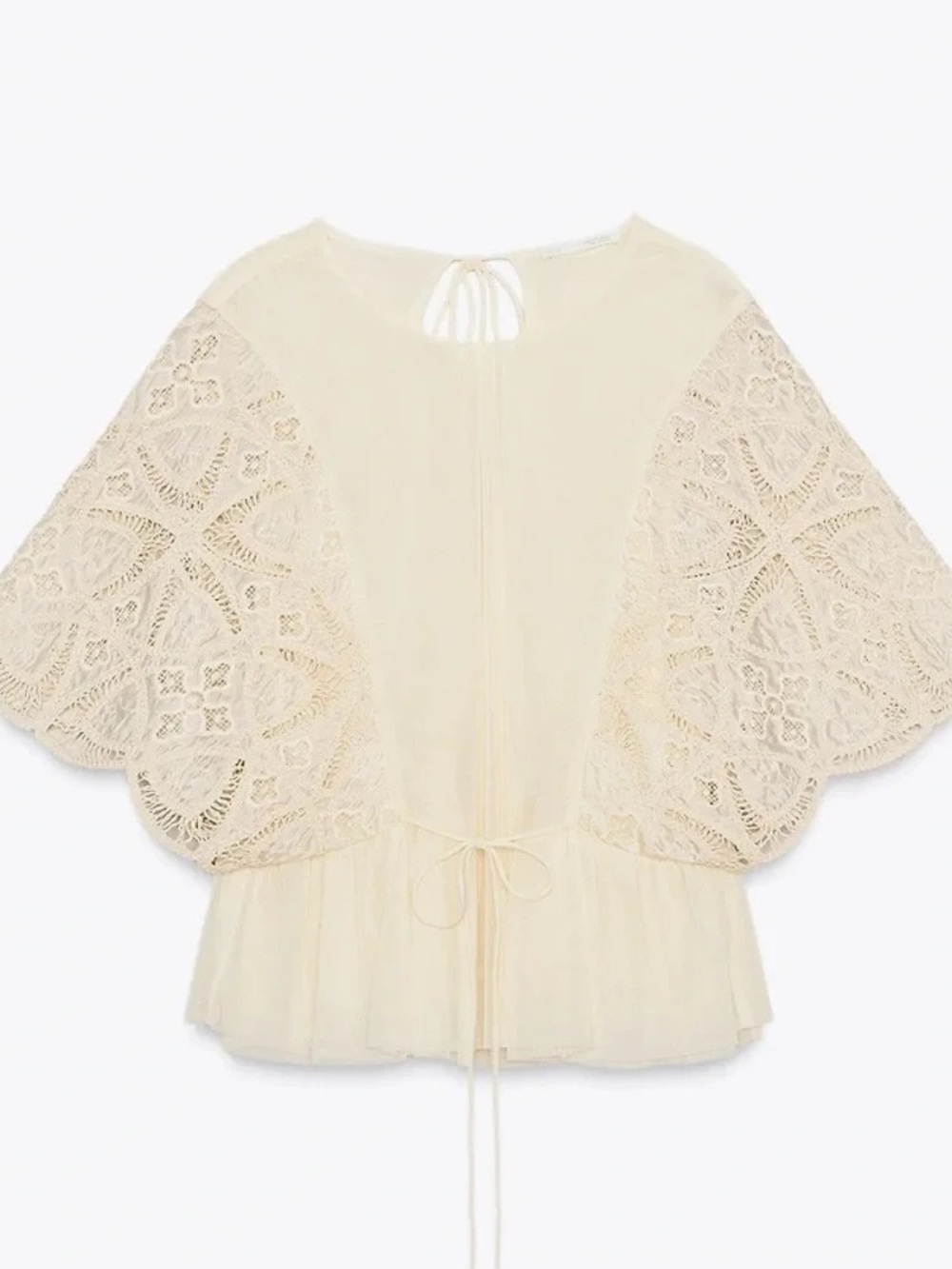 Zara Cream Crochet Lace Sleeve Top - Picture 11 of 13